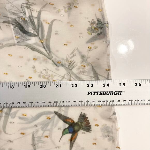 NWOT TED BAKER Top 1/4 Ivory Chiffon Hummingbird Gold Silver Swiss-Dot Long-Slv - Picture 11 of 13